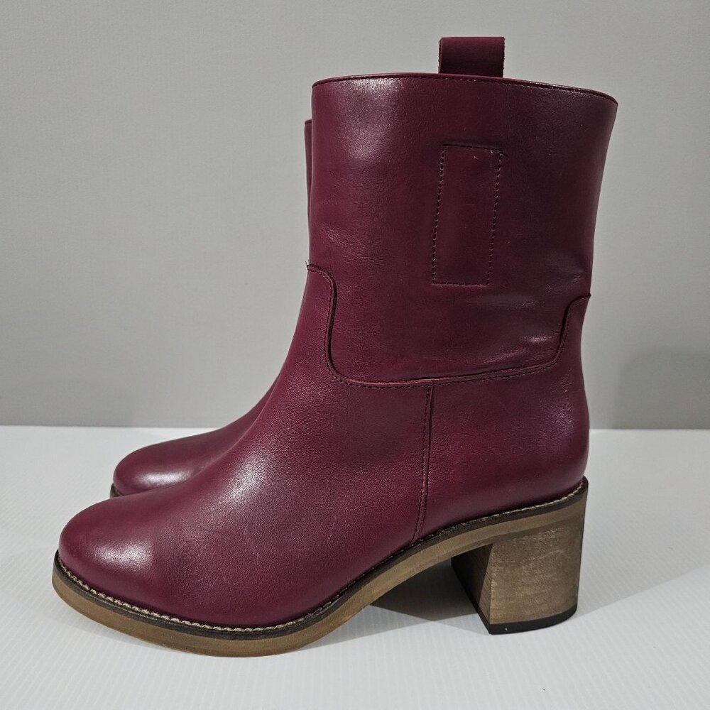 Free People Tabby Ankle Boot Block Heel Wild Mulberry Leather Shoe EU Size 39